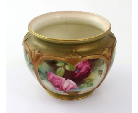 A Royal Worcester hand-painted rose bowl with Royal Worcester date marks to the base for 1912, unsigned, height 11cm.