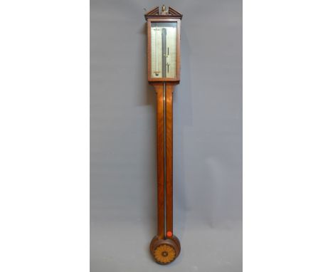 A 19th Century marquetry inlaid mahogany stick barometer, Pociene, Newcastle, H:93cm