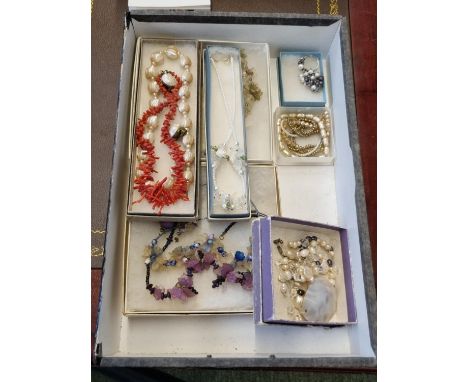 Collection of assorted costume jewellery inc. Necklaces, Pearl set ring etc 