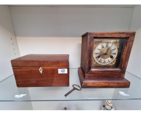 HAC 14 Day Strike mantel clock and a 19thC Tea Caddy 