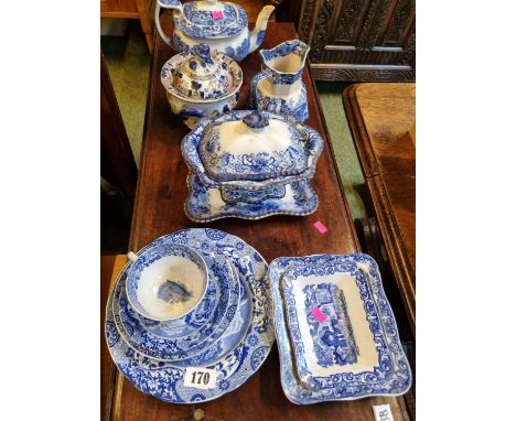 Collection of assorted Blue &amp; White Transfer printed Pottery inc. George Jones &amp; Sons, Spode etc 