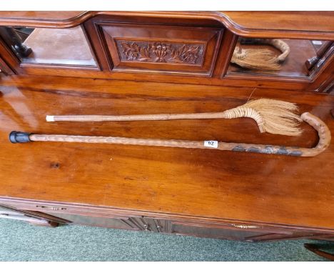 Vintage walking stick with applied metal plaques all European and a interesting tribal type stick 
