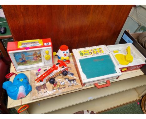 Collection of Vintage Children's Toys inc. Fisher Price Music Box TV, School Days Desk, Record Player and assorted items 