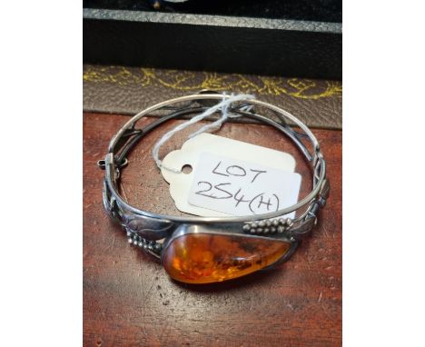 Ladies Silver Amber Set Bangle 