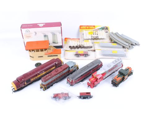 A collection of five OO gauge diesel locomotives. Including Bachmann, Hornby and Fleischmann, in a range of liveries, one DCC