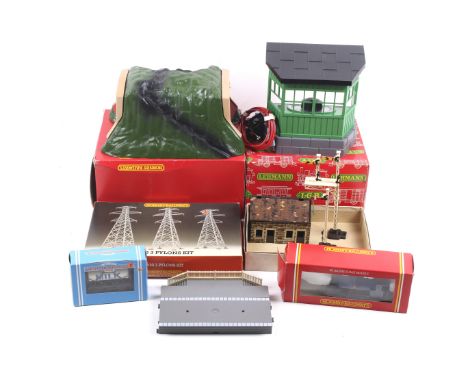 A collection of OO gauge railway accessories. Including a Hornby 0-4-0 'Loch Ness' tank engine, boxed, plus a range of track 