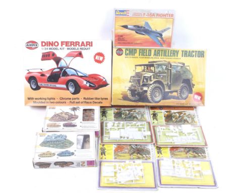 A collection of Airfix kits. Including vehicles and model soldiers noting Ferrari Dino etc, all boxed. 