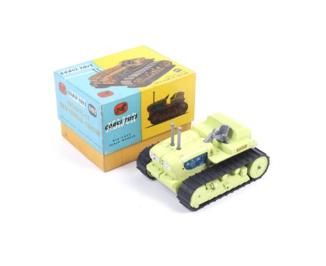 A Corgi diecast Euclid TC-12 twin crawler tractor. No. 1103 with lime green body, blue trim and black tracks, in original box