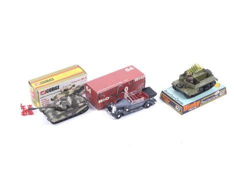 Three diecast military vehicles. Comprising one Corgi Centurion MkIII tank no. 901 complete with missiles, one Dinky Bren Gun