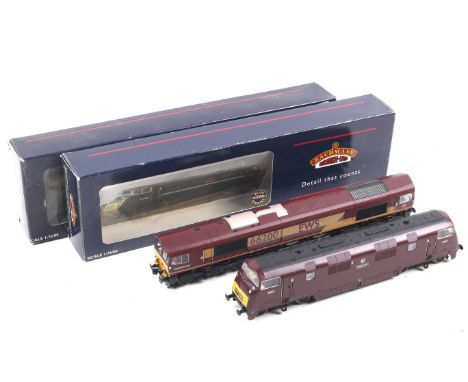 Two Bachmann OO gauge diesel locomotives. Comprising one BR class 42 Warship no. D817 and one EWS class 66 no. 66200, both in