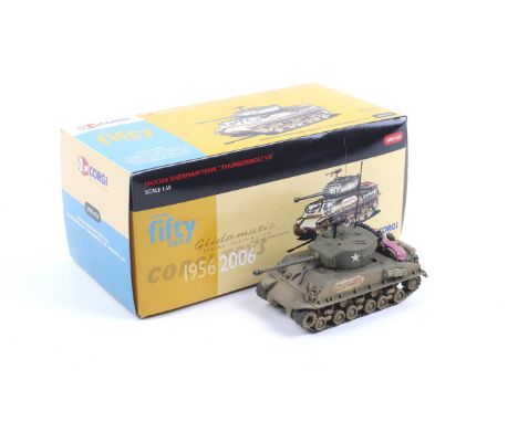 A Corgi fifty year anniversary edition M4A3E8 Sherman Tank diecast model. In association with Osprey Publishing this Thunderb