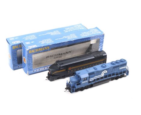 Two Bachmann OO gauge diesel locomotives. Featuring one F-16 shark Pennsylvania no. 61802 and one class 35 Canadian pacific n