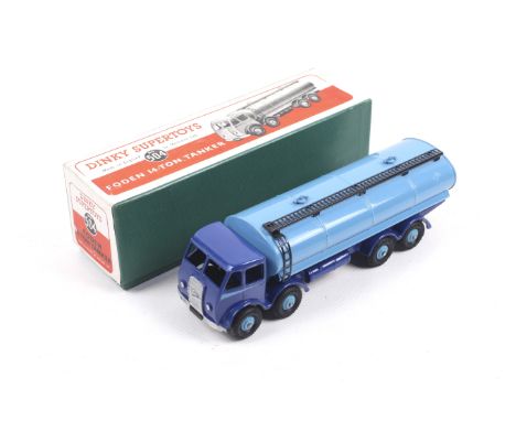 A Dinky diecast Foden 14 ton Tanker. No. 504, dark blue body with light blue tank and wheels, in original box.