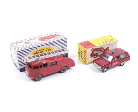 Two Dinky diecast fire service vehicles. Comprising one Fire Engine no. 955 and one Fire Chiefs Car no. 195, both in original