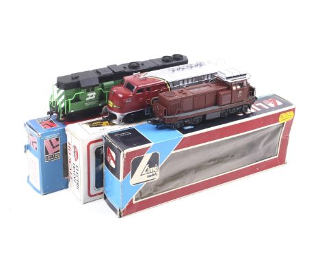 Three OO gauge diesel locomotives. Comprising one Lima MG no. 18414, one Life Like Trains GP 38 Burlington Northern no. 2081 