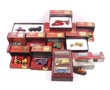 A collection of diecast vehicles, mostly Matchbox Models of Yesteryear. Including Box of diecast cars, including a YS-16 1929