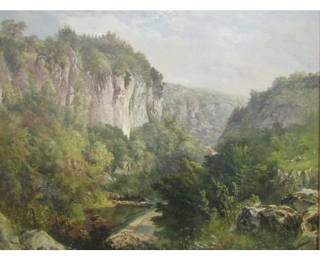 JAMES ASTBURY HAMMERSLEY (1815-1869): A gilt framed oil on canvas view of "Lovers Leap" near Buxton, Derbyshire.  Christies l