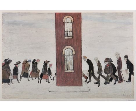 Laurence Stephen Lowry (1887-1976) British. A Street Scene, with Figures Entering a Tall House, Lithograph, Signed in Pencil,