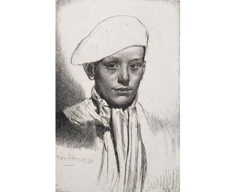 Gerald Leslie Brockhurst (1890-1978) British. "Cypriana", Study of a Young Boy, wearing a Cap, Etching, Signed and Inscribed 