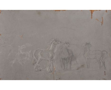 Attributed to Eugene Fromentin (1820-1876) French. Sketch of Horses, Chalk, Unframed, 10.5" x 15.75".