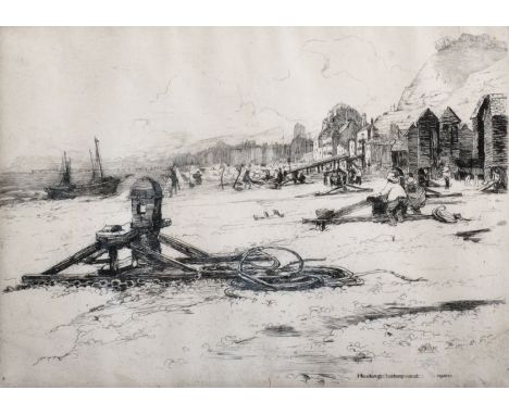 Mabel Catherine Robinson (1875-    ) British. "Hastings Looking West 1906", Etching, Signed and Dated 1906 in Pencil, 7.25" x