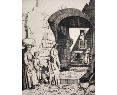 Harry Morley (1881-1943) British. 'Swineherd', Etching, Signed in Pencil, Unframed, 8" x 6".