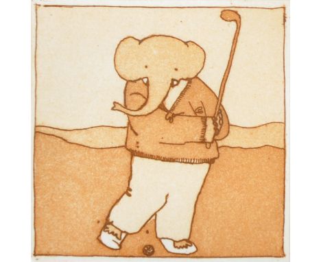 Harriet Brigdale (20th Century) British. "Tee Off", an Elephant Playing Golf, Etching, Signed, Inscribed and numbered 19/100 