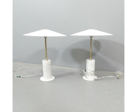 HEAL'S - a pair of minimalist Selena LED table lamps, with marble base and brass column. RRP £199 each. 32x40cm. 