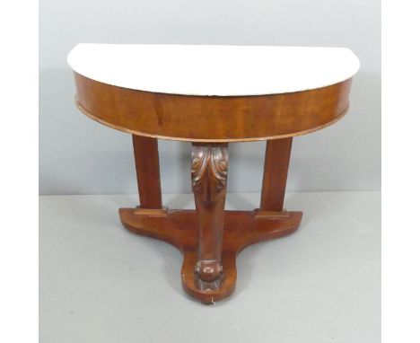 A Victorian mahogany and marble topped demi-lune console table. 90x71x46cm. 