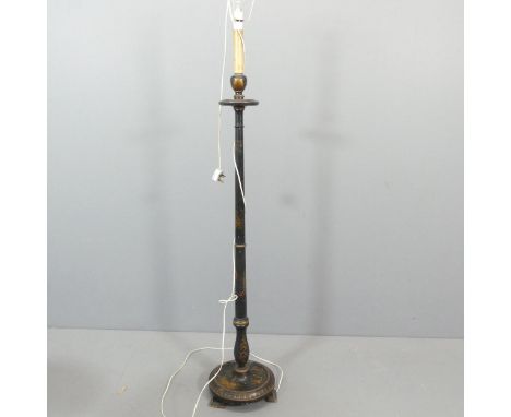 An early 20th century Chinoiserie decorated standard lamp. Height to bayonet 157cm. 
