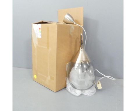 EBB & FLOW - a Lute pendant light in smokey grey and platinum, RRP from £250. Diameter 22cm, height 48cm.New in box. 