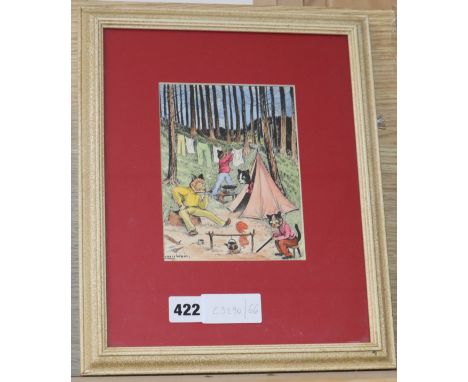 After Louis Wain, coloured print, 'Camping Cats', 16 x 12cm