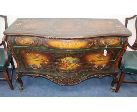 A Vernis Martin style bombe commode W.133cm