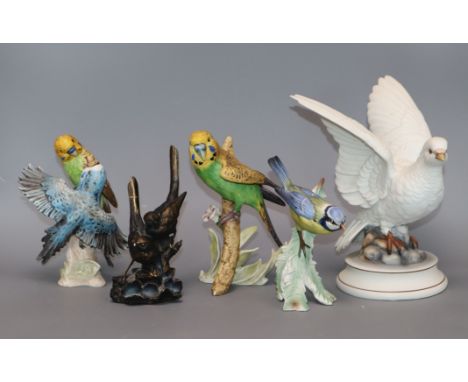 Five ceramic models of birds