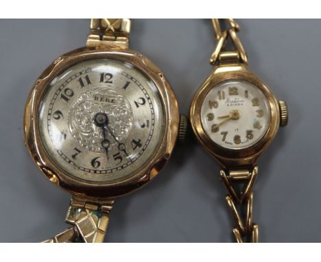A lady's 9ct gold Bentima manual wind wrist watch, on 9ct gold bracelet and a lady's 9ct Bebe watch.