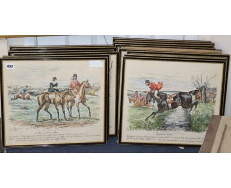 George Finch Mason, a set of fifteen coloured engravings, Hunting caricatures, published by Fores 1886, 32 x 37cm