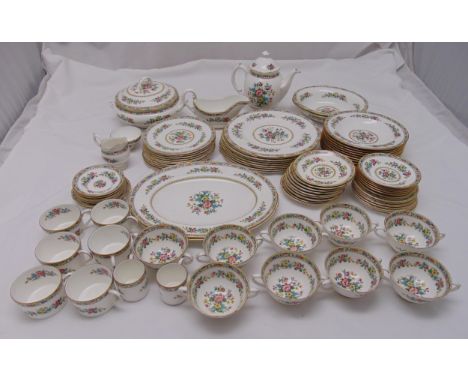 Coalport Ming Rose dinner, tea and coffee service to include plates, bowls, serving dishes, oval platters, coffee pot, cups a