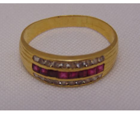 Yellow gold ruby and diamond ring tested 18ct, approx total weight 3.3g