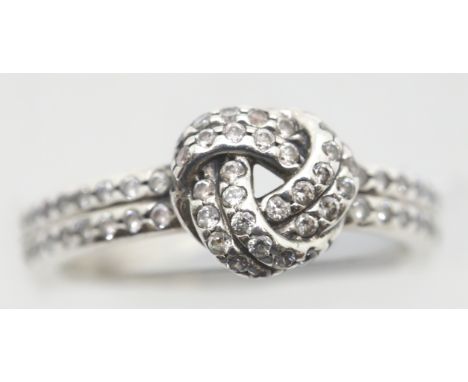 Ladies genuine Pandora stone set ring, size J. Stamped with Ale (Parent company) RRP: £60.00. P&amp;P Group 1 (£14+VAT for th