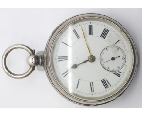 Max Cohen, Manchester silver hallmarked key wind pocket watch with circular white enamel dial and subsidiary seconds dial. P&