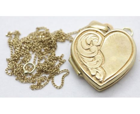 9ct gold heart locket and a fine gold chain, 1.6g. P&amp;P Group 1 (£14+VAT for the first lot and £1+VAT for subsequent lots)