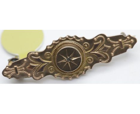 Antique 9ct rose gold fancy diamond set mourning brooch. P&amp;P Group 1 (£14+VAT for the first lot and £1+VAT for subsequent