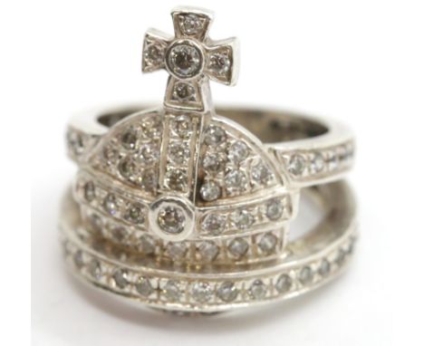Vivienne Westwood white metal orb ring, size M/N, 8g. P&amp;P Group 1 (£14+VAT for the first lot and £1+VAT for subsequent lo