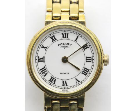 Ladies boxed gold plated Rotary wristwatch with spare link. P&amp;P Group 1 (£14+VAT for the first lot and £1+VAT for subsequ