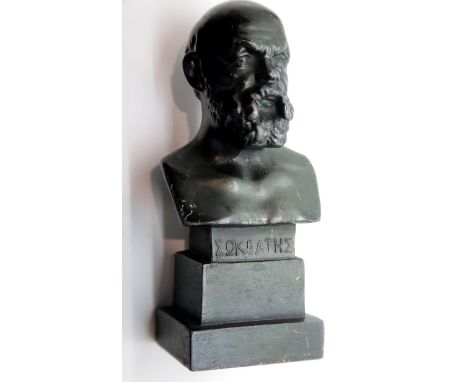 Cast spelter greek philosopher bust, H: 17 cm. P&amp;P Group 2 (£18+VAT for the first lot and £2+VAT for subsequent lots) 