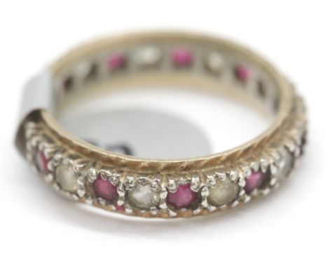 Ladies 9ct gold and silver stone set full eternity ring, size L. P&amp;P Group 1 (£14+VAT for the first lot and £1+VAT for su