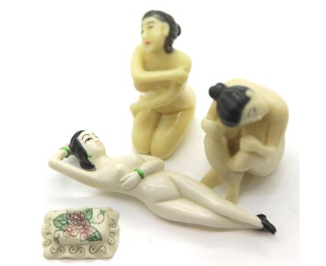 Three Oriental type cast resin erotic female figurines. P&amp;P Group 1 (£14+ VAT for the first lot and £2+Vat for subsequent