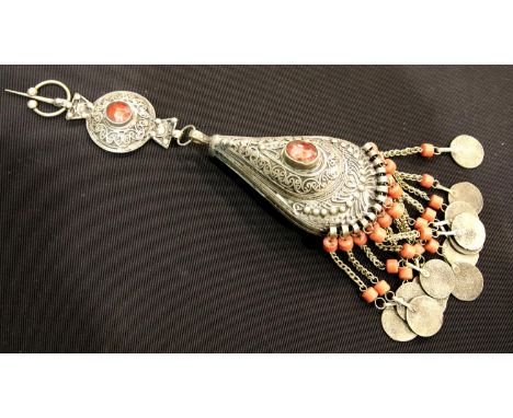 White metal (presumed low grade silver) wind chime with Arabic coins. P&amp;P Group 1 (£14+VAT for the first lot and £1+VAT f