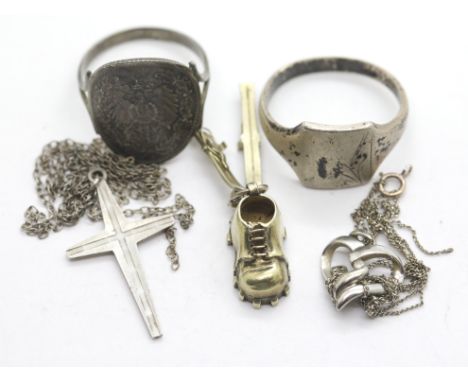 Two silver rings and other white metal items.  P&amp;P Group 1 (£14+VAT for the first lot and £1+VAT for subsequent lots) 