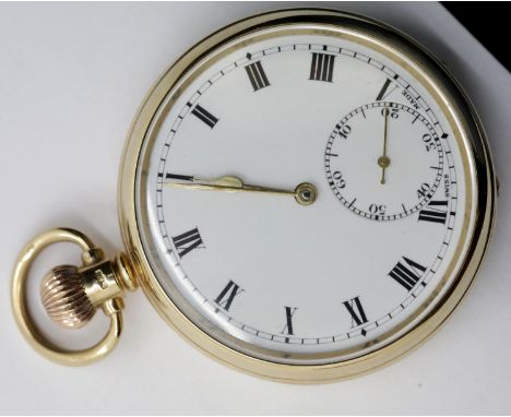 Gents approximately 1925 9ct gold pocket watch, swiss 15 jewel movement. Working at lotting. P&P Group 1 (£14+VAT for the fir